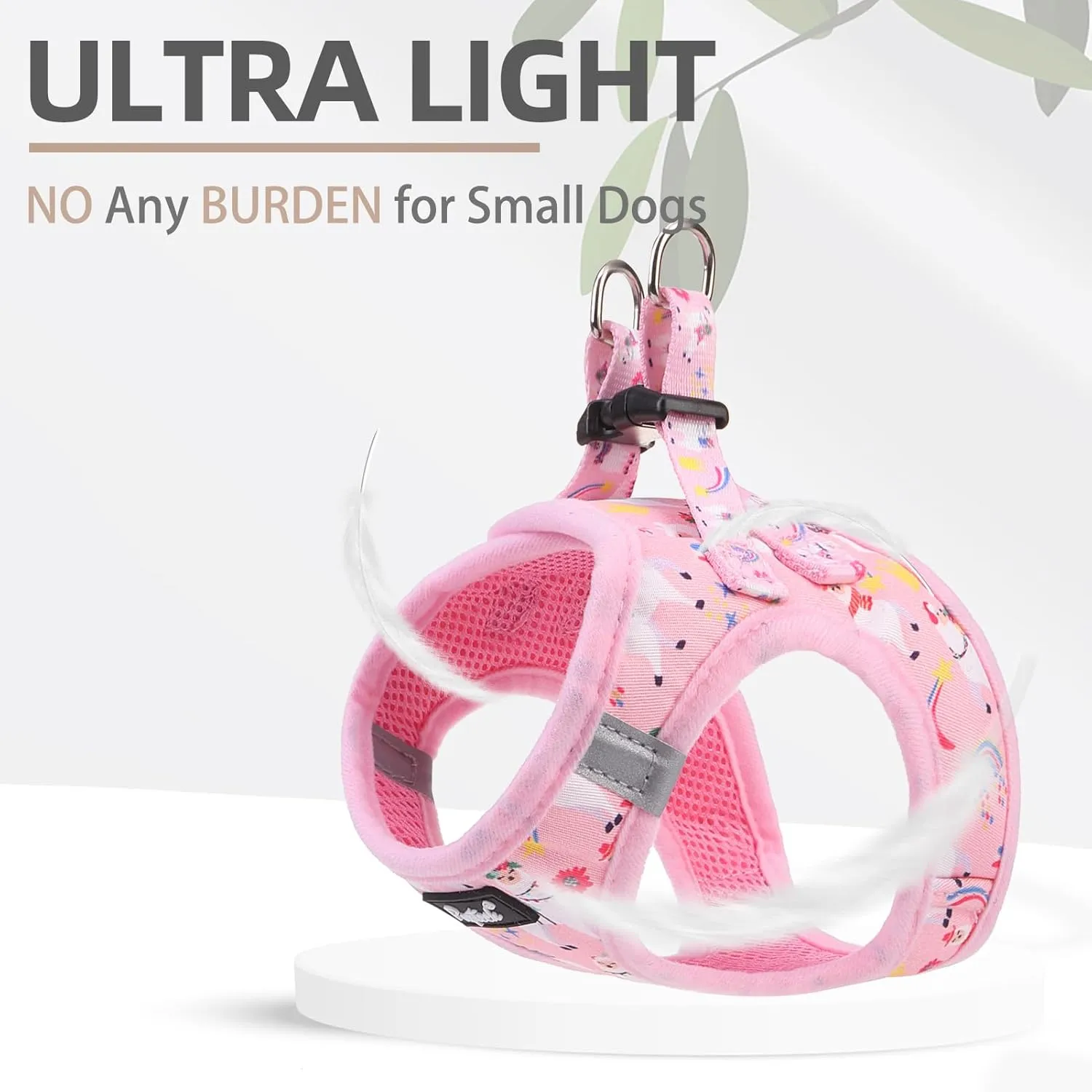 PUPTECK Dog Harness and Leash Set for Small Medium Dogs No Pull Step-in Soft Mesh Puppy Cat Vest Harnesses Reflective at Night, LightPink Print, S