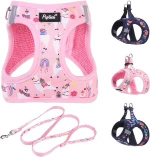 PUPTECK Dog Harness and Leash Set for Small Medium Dogs No Pull Step-in Soft Mesh Puppy Cat Vest Harnesses Reflective at Night, LightPink Print, S