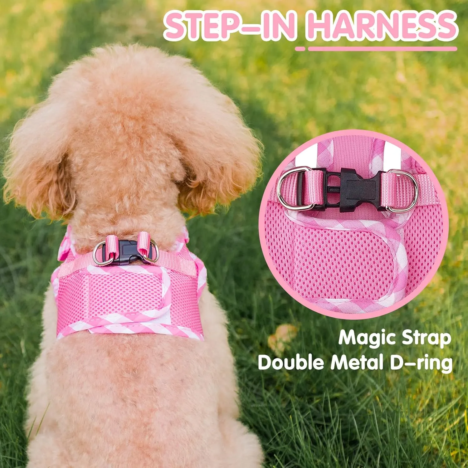 PUPTECK Dog Harness for Puppy and Small Sized Dogs, Step-in No Pull Soft Mesh Vest Harness for Cats Small Pets Walking, Pink, New S