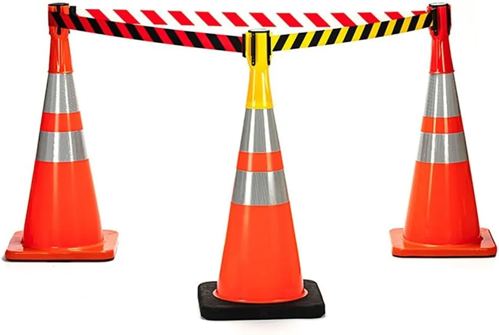 Retractable Barrier Tape Traffic Crowd Control Tape Parking Safety Traffic Cone Topper Yellow Retractable Barrier Belt(3m/9.8ft,B)