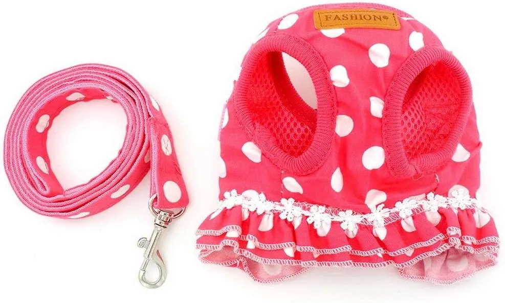 SELMAI Puppy Small Dog/Cat Dots Vest Harness Leash Set Mesh Padded No Pull Lead