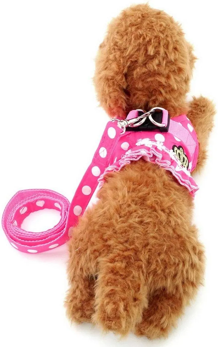 SELMAI Puppy Small Dog/Cat Dots Vest Harness Leash Set Mesh Padded No Pull Lead