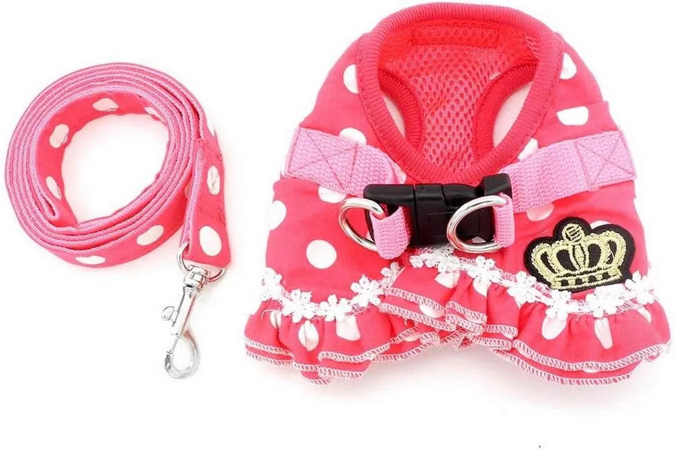 SELMAI Puppy Small Dog/Cat Dots Vest Harness Leash Set Mesh Padded No Pull Lead
