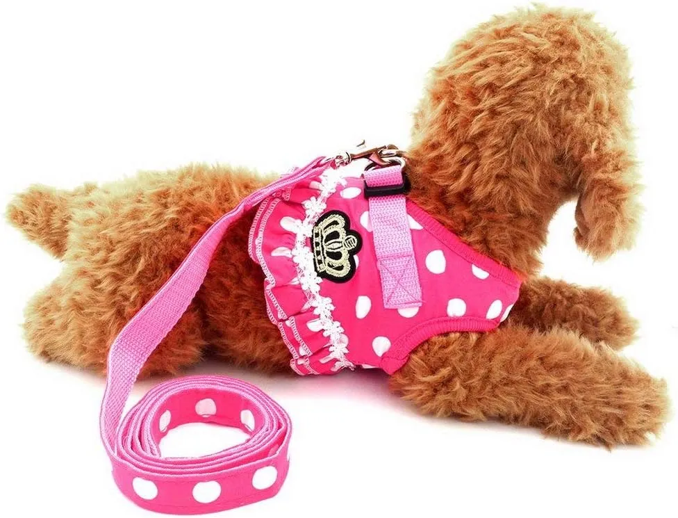 SELMAI Puppy Small Dog/Cat Dots Vest Harness Leash Set Mesh Padded No Pull Lead