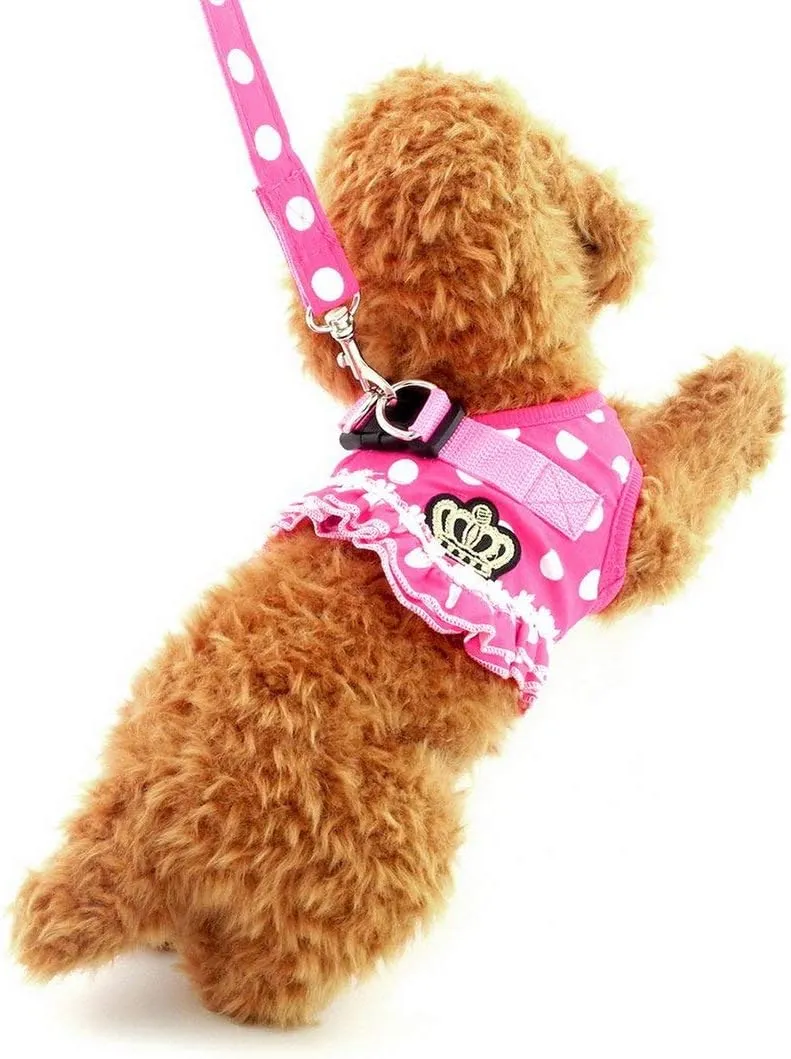 SELMAI Puppy Small Dog/Cat Dots Vest Harness Leash Set Mesh Padded No Pull Lead