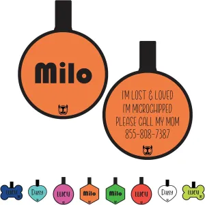 Silicone Silent Cat Tag Personalized with 5 Lines of Custom Deep Engraved Durable Soundless Pet ID Name Tag Round Small Orange