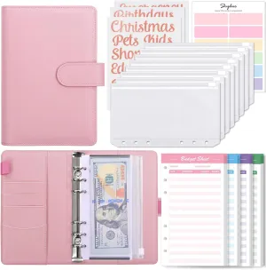 SKYDUE Budget Binder with 8pcs Zipper Envelopes,Money Organizer with 12pcs Expense Sheets & 24 Rose Gold Sticky Labels,Budget Organizer for Cash