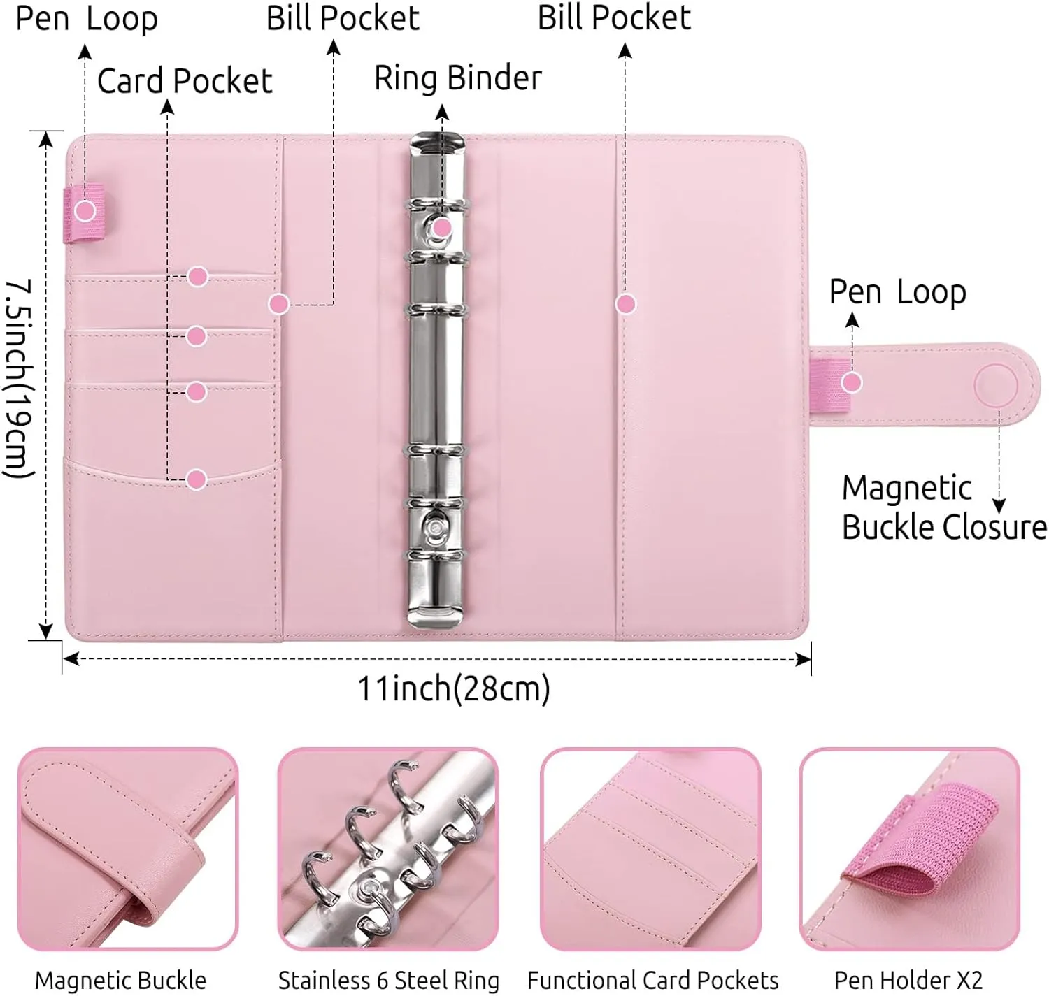 SKYDUE Budget Binder with 8pcs Zipper Envelopes,Money Organizer with 12pcs Expense Sheets & 24 Rose Gold Sticky Labels,Budget Organizer for Cash