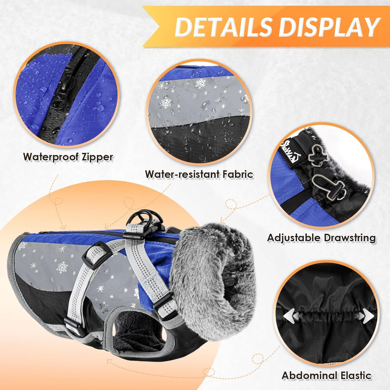 SlowTon Dog Jacket with Harness Built in, Waterproof Fleece Winter Warm Dog Coats for Small Medium Dogs, Reflective Adjustable Furry Puppy Vest Clothes for Outdoor Walking (Blue,Size X-Small)