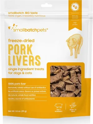 smallbatch Freeze-Dried Liver Treats for Dogs & Cats  Single-Ingredient, Protein-Rich, All-Natural Snacks  100% Humanely Sourced  No Additives or Preservatives  (3.5 oz, Pork)
