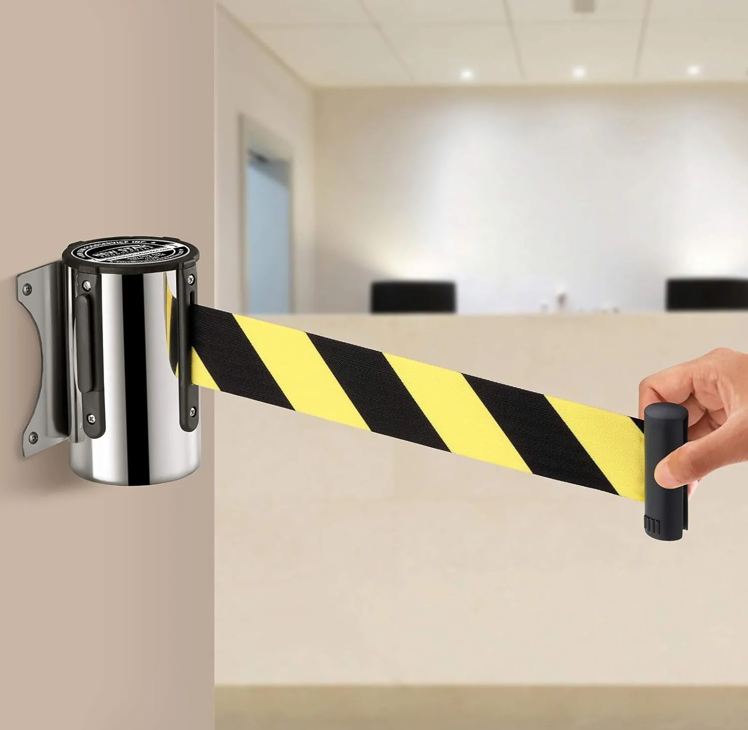 Stainless Steel Crowd Control Rope, Evacuation Diversion Belt, Queuing Cordon, Painted Traffic Safety Guardrail, Used for Queuing Safety Belt Cordon in Public Places, Airports(B,10m/32ft)