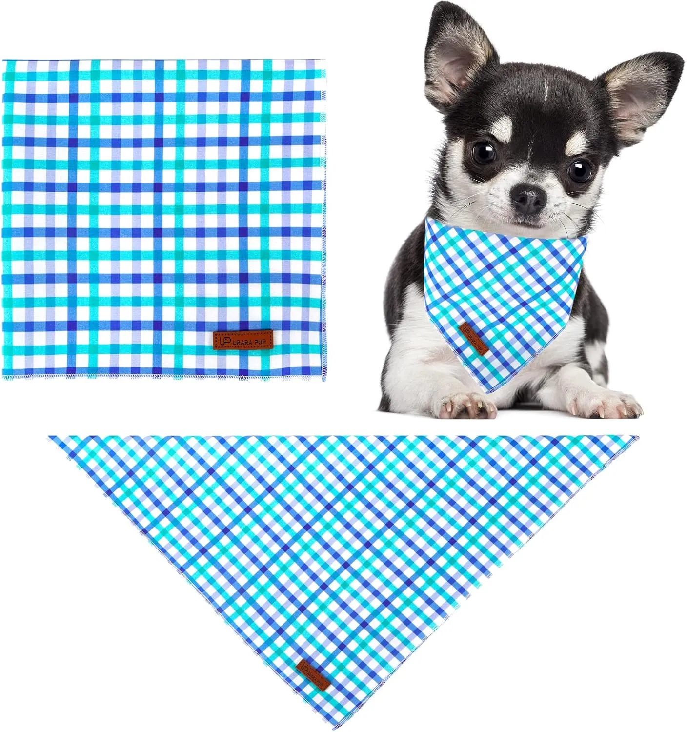 Summer Bandana - Comfortable Cotton Grid Triangle Bid Scarf for Puppy, Washable Pet Kerchief for Boy or Girl Dogs or Cats, Blue and White Cute Bandana, Classic Dog Bid Scarf