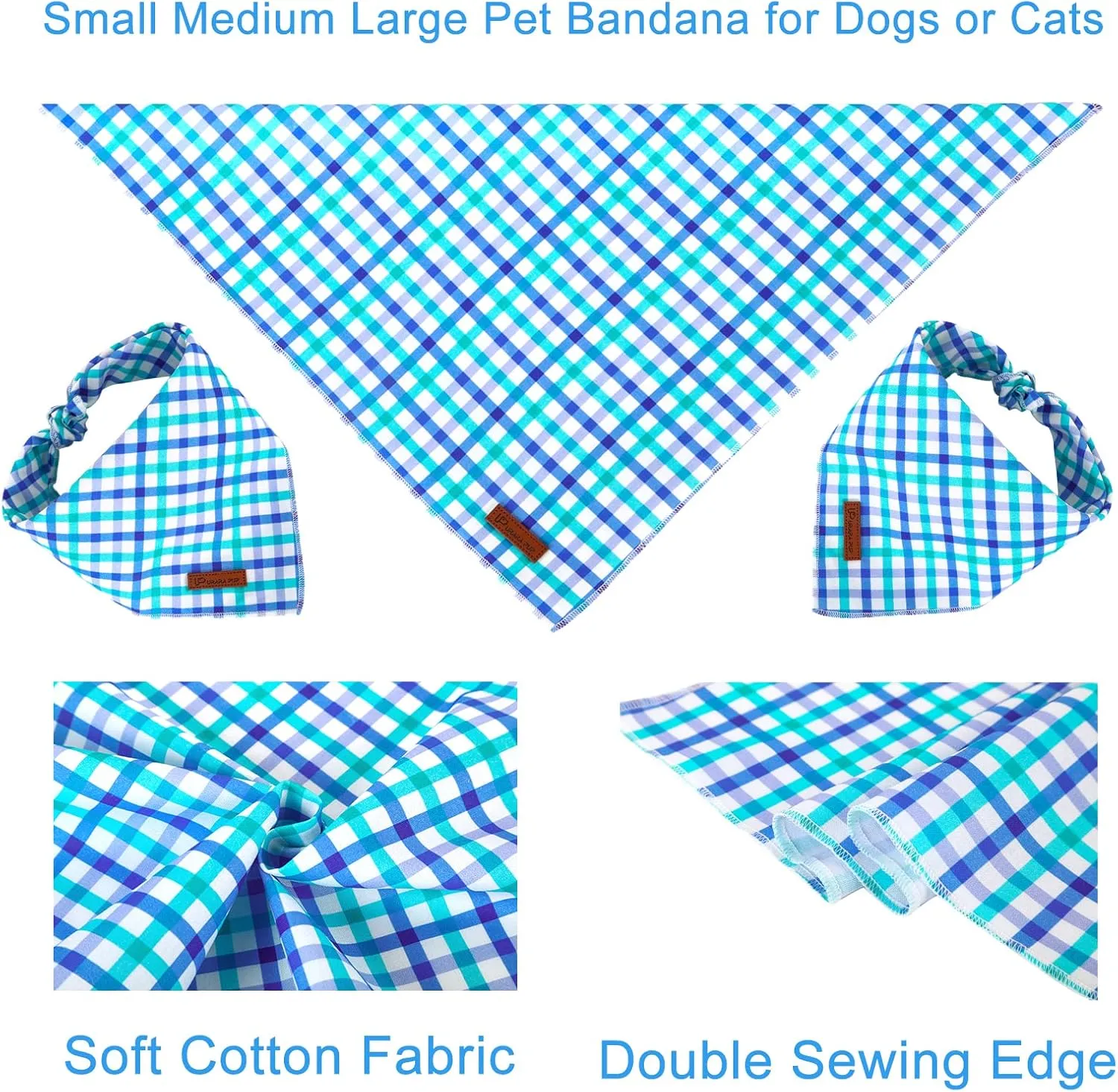 Summer Bandana - Comfortable Cotton Grid Triangle Bid Scarf for Puppy, Washable Pet Kerchief for Boy or Girl Dogs or Cats, Blue and White Cute Bandana, Classic Dog Bid Scarf