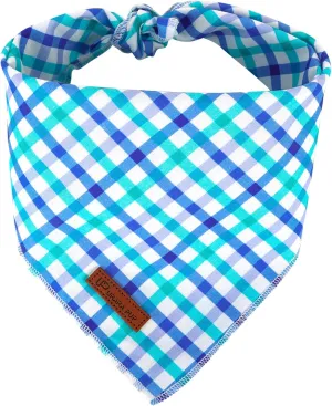 Summer Bandana - Comfortable Cotton Grid Triangle Bid Scarf for Puppy, Washable Pet Kerchief for Boy or Girl Dogs or Cats, Blue and White Cute Bandana, Classic Dog Bid Scarf