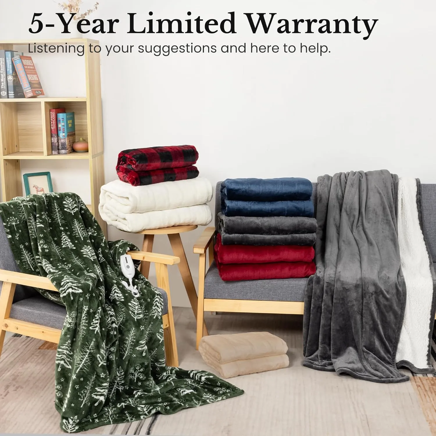 Sunvivi Heated Blanket King Size, Electric Throw Dual Control, 5 Years Warranty, 10 Heat Settings, 12 Hours Auto Off, Soft Flannel and Sherpa, Machine Washable, ETL Certified, Grey