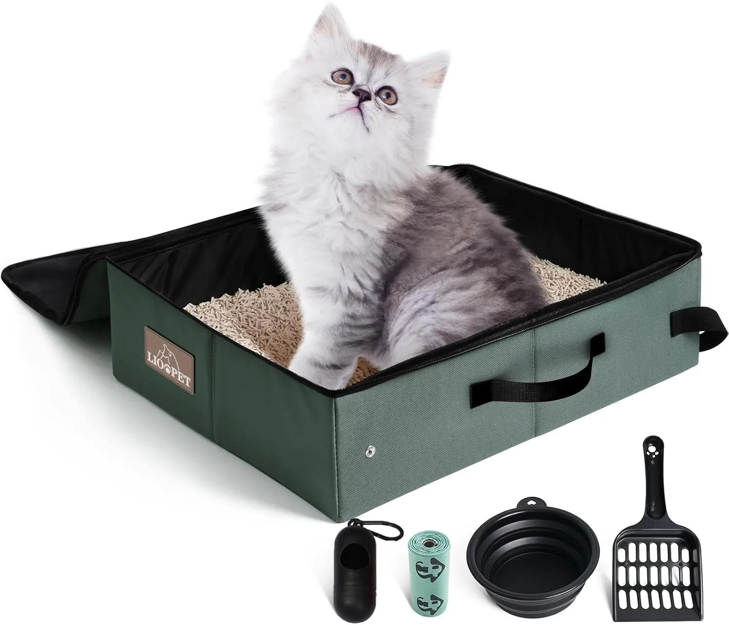 Upgrade Portable Litter Box with Lid, Leak-Proof Collapsible Cat Litter Box Great for Travel Hotel Stays and Road Trip 18x14x5.5 Inches
