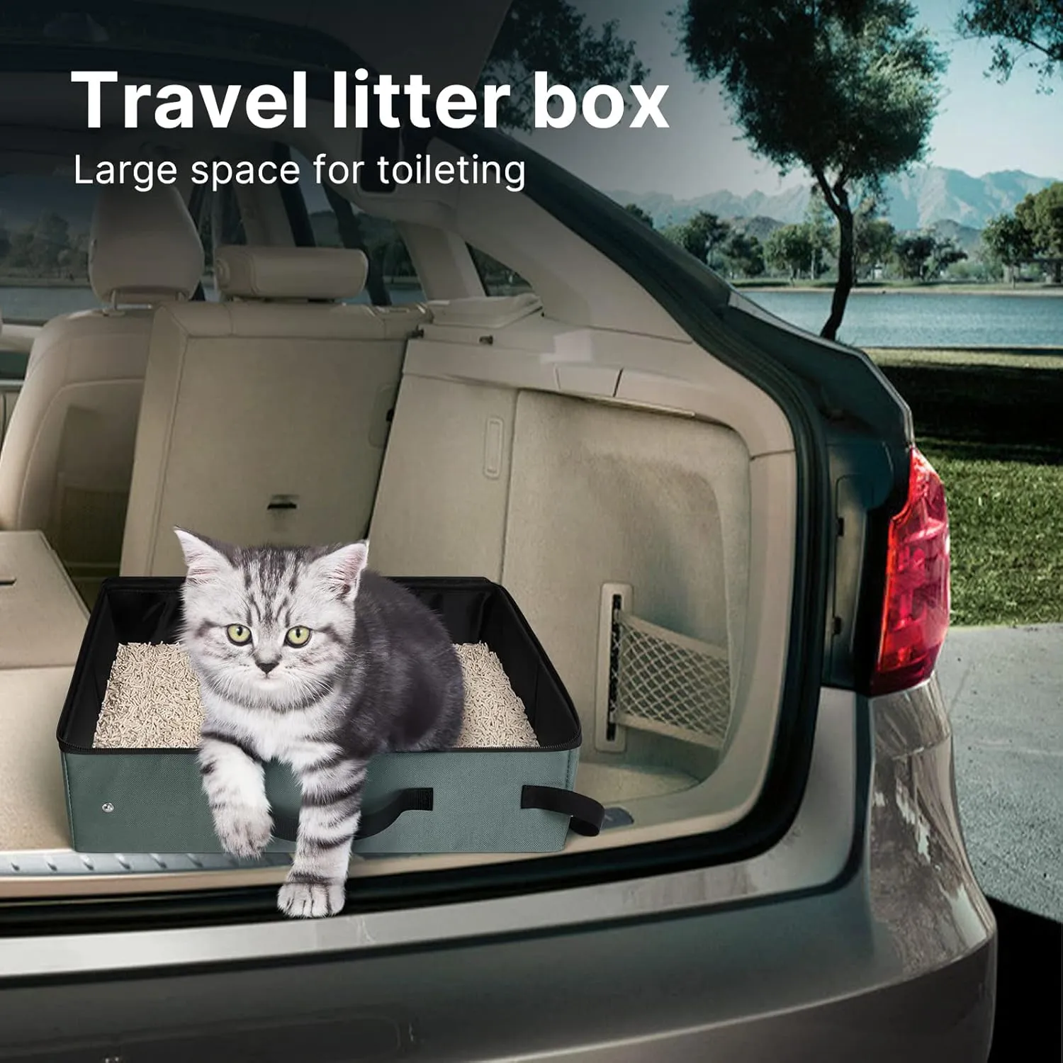 Upgrade Portable Litter Box with Lid, Leak-Proof Collapsible Cat Litter Box Great for Travel Hotel Stays and Road Trip 18x14x5.5 Inches