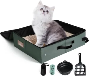 Upgrade Portable Litter Box with Lid, Leak-Proof Collapsible Cat Litter Box Great for Travel Hotel Stays and Road Trip 18x14x5.5 Inches