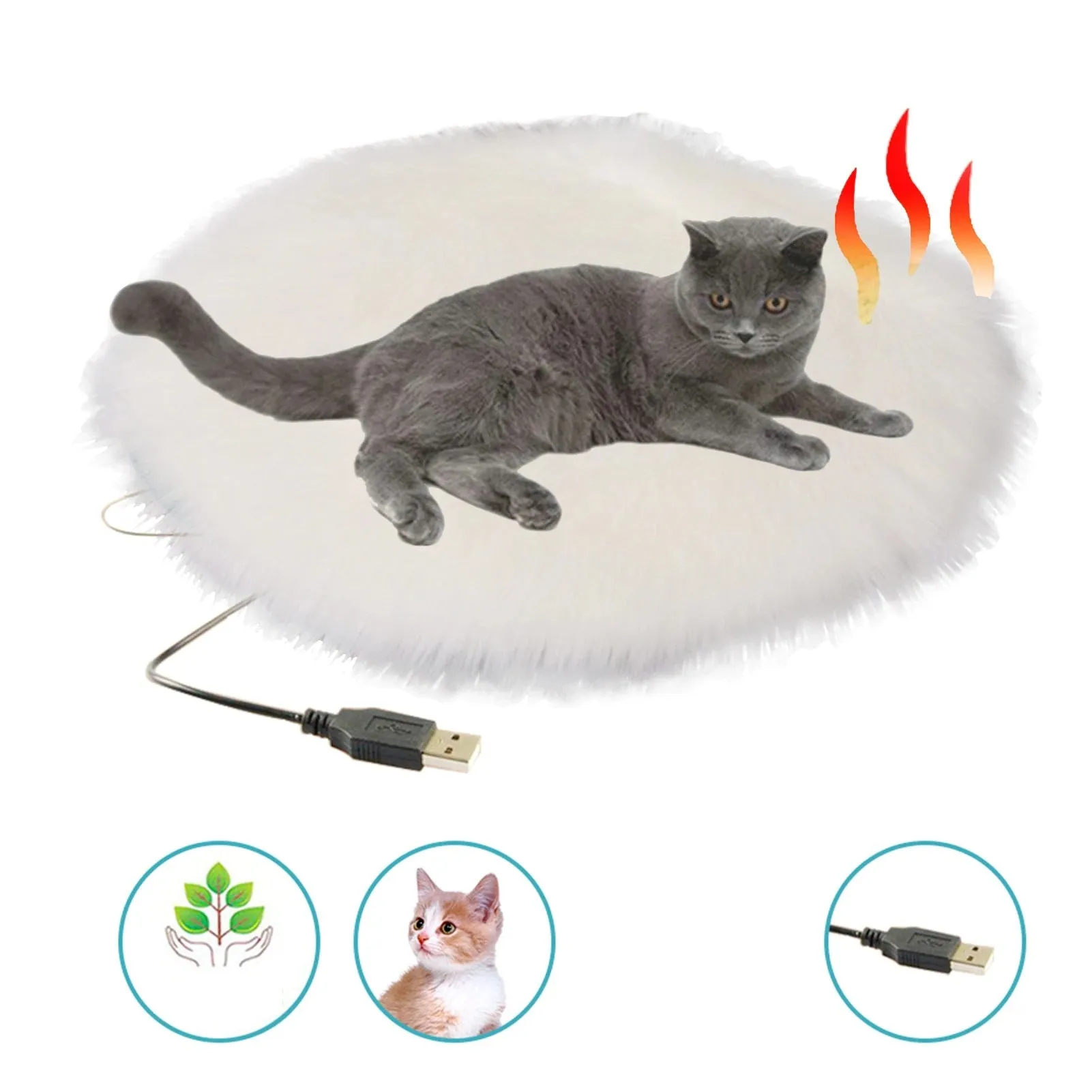 USB Plush  Heated Cat Bed Constant Temperature Cat Heating Pad Portable Cat Winter Sleep Roud Cushion