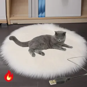 USB Plush  Heated Cat Bed Constant Temperature Cat Heating Pad Portable Cat Winter Sleep Roud Cushion