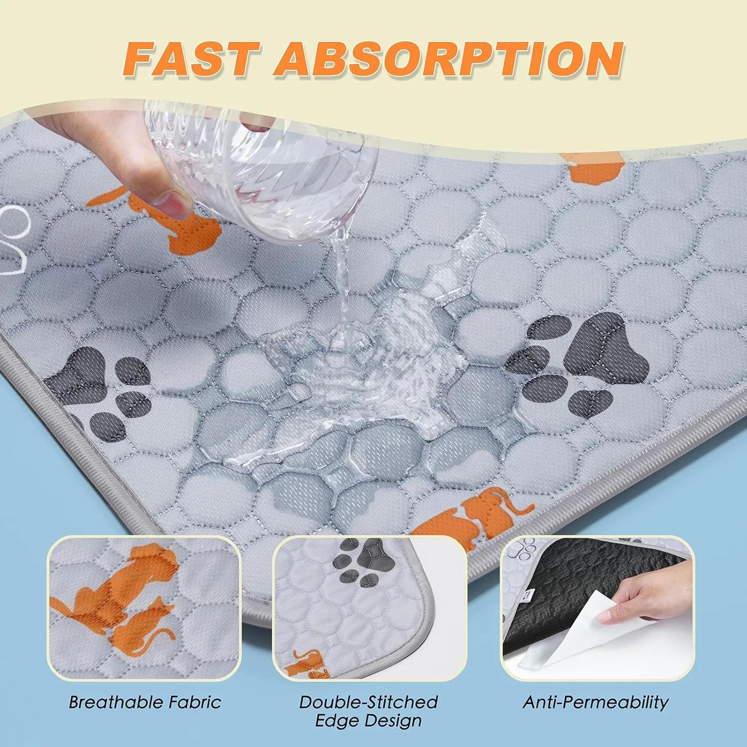 Washable Pee Pads for Dogs, 2 Pack Reusable Puppy Pads, Waterproof Pet Pee Pads for Dog Potty Training, Extra Large Dog Pee Pads for Crate, Playpen, and Whelping, Orange 24"x36"
