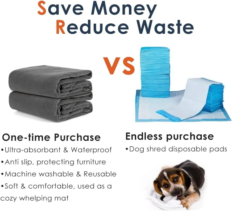 Washable Pee Pads for Dogs 2 Pack Reusable Puppy Pads Waterproof Pet Training Pads, Non-Slip Dog Mats Fast Absorbent Whelping Pads for Playpen, Potty, Crate, Bed, 48" x 65"