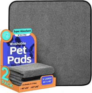 Washable Pee Pads for Dogs 2 Pack Reusable Puppy Pads Waterproof Pet Training Pads, Non-Slip Dog Mats Fast Absorbent Whelping Pads for Playpen, Potty, Crate, Bed, 48" x 65"