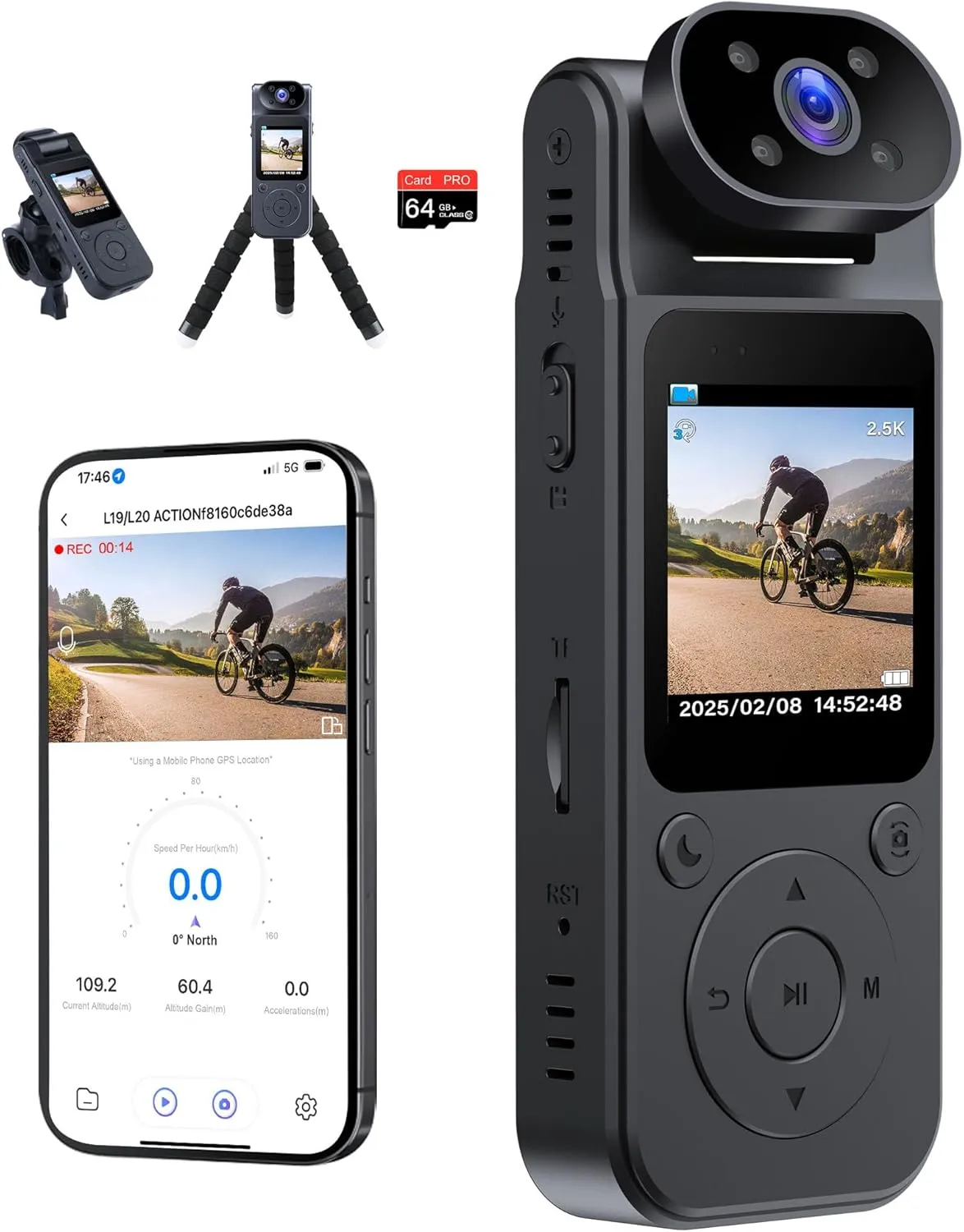 WiFi Body Camera 2.5K Mini Body Cam with Audio and Video Recording Wearable HD Bodycam w 180 Rotating IR Night Vision Small Plice Personal Magnetic Pocket Camera for Travel Pet Proof Walk