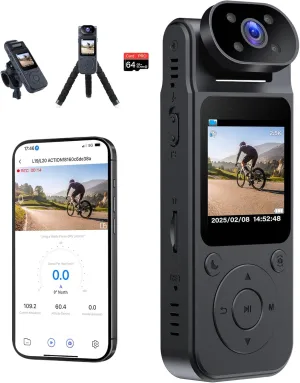 WiFi Body Camera 2.5K Mini Body Cam with Audio and Video Recording Wearable HD Bodycam w 180 Rotating IR Night Vision Small Plice Personal Magnetic Pocket Camera for Travel Pet Proof Walk