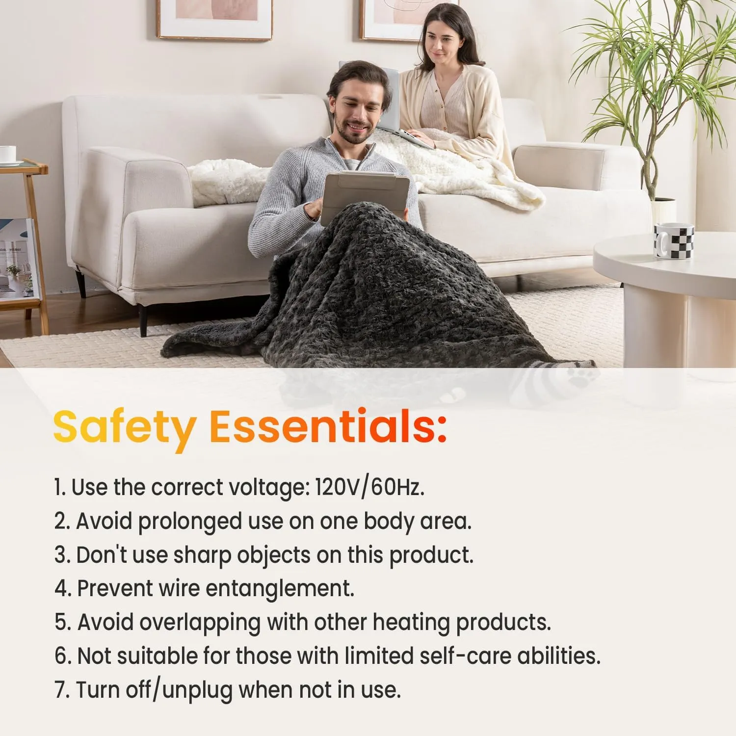 WOOMER Electric Heated Throw 50x 60 [Spring Blossom Collection], Eco-Friendly Flower Patterns Faux Fur & Soft Sherpa, 4 Heating Levels & 4H Auto Off, ETL Certified, Machine Washable, White