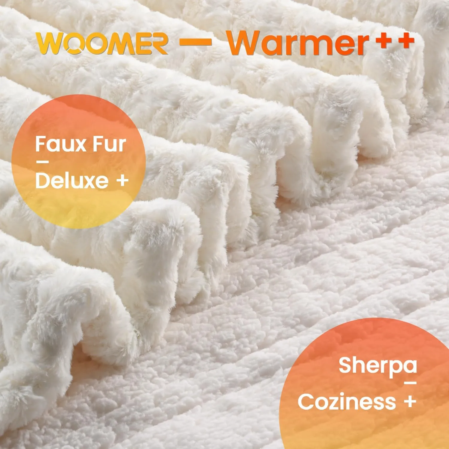 WOOMER Electric Heated Throw 50x 60 [Spring Blossom Collection], Eco-Friendly Flower Patterns Faux Fur & Soft Sherpa, 4 Heating Levels & 4H Auto Off, ETL Certified, Machine Washable, White