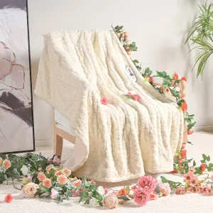WOOMER Electric Heated Throw 50x 60 [Spring Blossom Collection], Eco-Friendly Flower Patterns Faux Fur & Soft Sherpa, 4 Heating Levels & 4H Auto Off, ETL Certified, Machine Washable, White