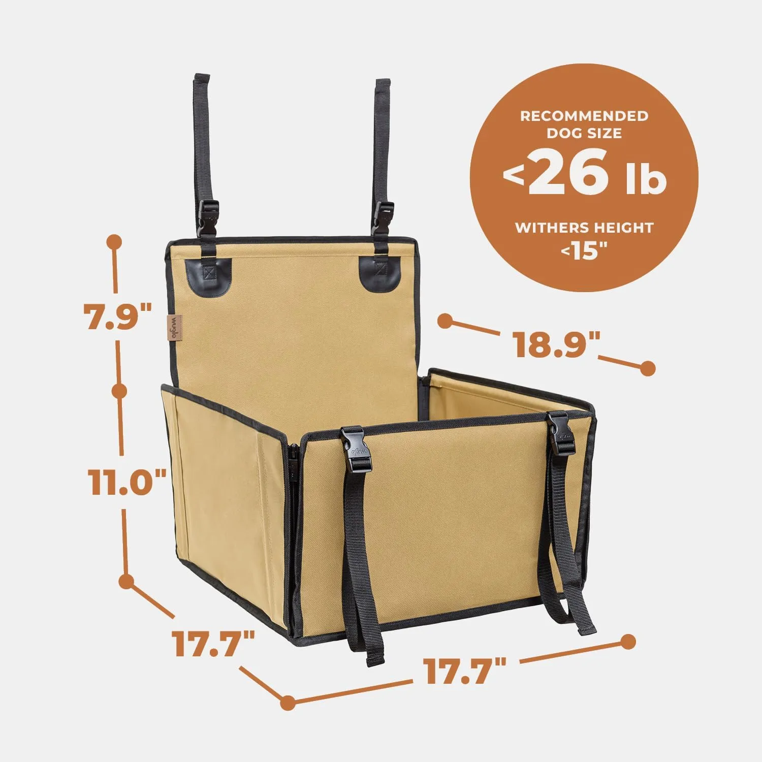 Wuglo Extra Stable Dog Car Seat - Reinforced Car Dog Seat for Medium-Sized Dogs with 4 Fastening Straps - Robust and Waterproof Pet Car Seat for The Back Seat of The Car (S Size, Beige)
